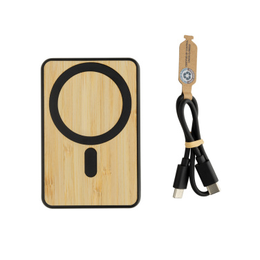 Logo trade corporate gifts image of: Zen RCS rplastic 5000 mah 5W magnetic bamboo powerbank