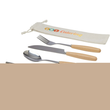Logo trade promotional gift photo of: Root 5-piece stainless steel and beech wood cutlery set