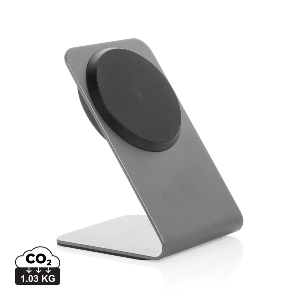 Logo trade promotional giveaway photo of: Terra aluminium 15W magnetic wireless charging phone stand