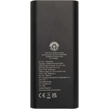 Logotrade promotional items photo of: Acamar 20.000 mAh 70W recycled aluminium laptop power bank