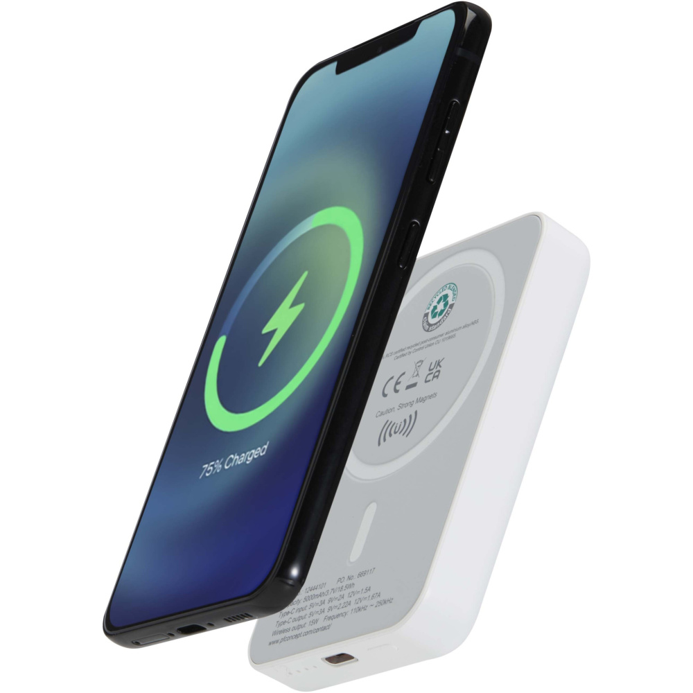 Logo trade promotional items picture of: Acrab 5000 mAh 15W magnetic wireless power bank with 20W PD - made from recycled plastic