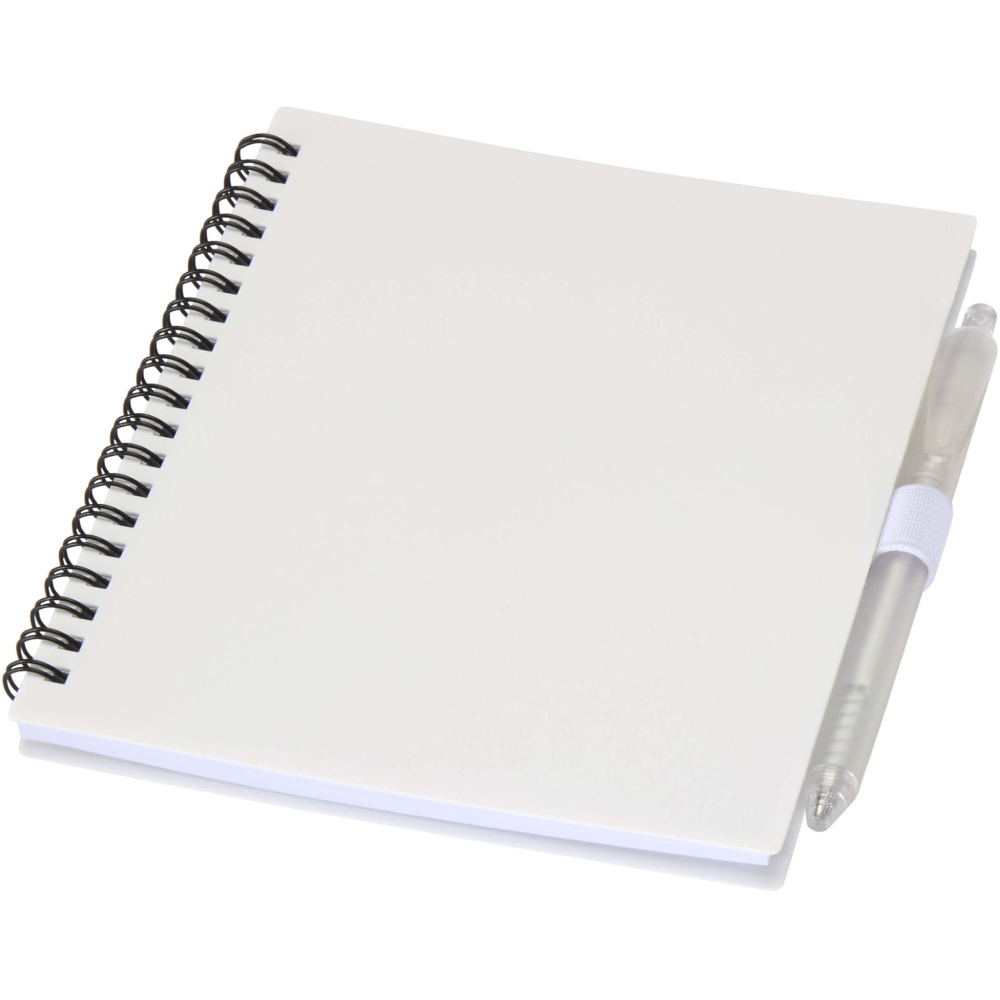 Logo trade promotional merchandise picture of: Niove recycled plastic soft cover notebook and ballpoint pen set (blue ink)