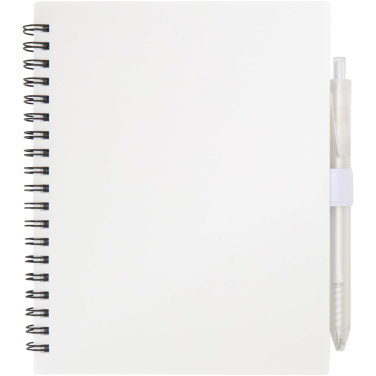 Logo trade corporate gift photo of: Niove recycled plastic soft cover notebook and ballpoint pen set (blue ink)
