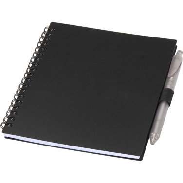 Logo trade promotional items image of: Niove recycled plastic soft cover notebook and ballpoint pen set (blue ink)