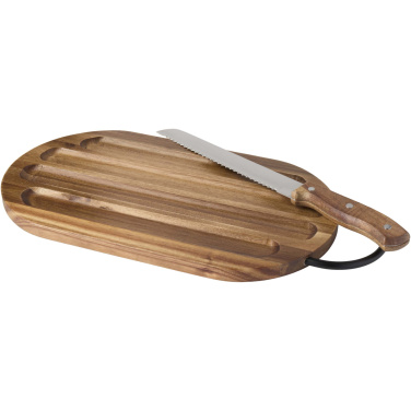 Logotrade promotional product image of: Prestige acacia wood chopping board with bread knife