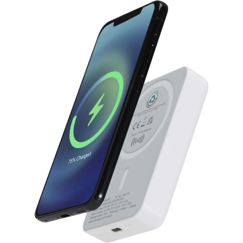 Logotrade promotional products photo of: Acrab 10.000 mAh 15W magnetic wireless power bank with 20W PD - made from recycled plastic