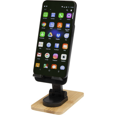 Logo trade promotional gifts picture of: Alfirk recycled plastic foldeable desk phone stand with bamboo details