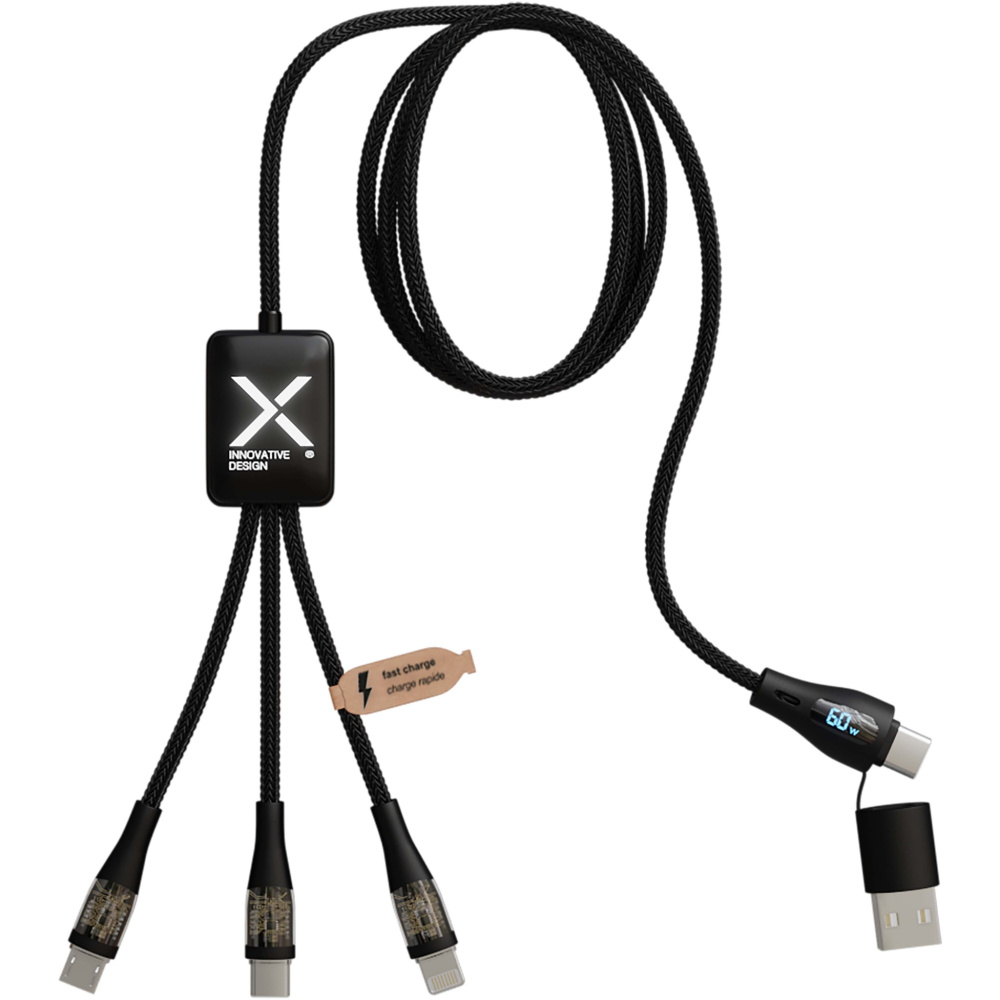 Logo trade promotional merchandise photo of: SCX.design C51 60W 5-in-1 rPET fast charging cable with display