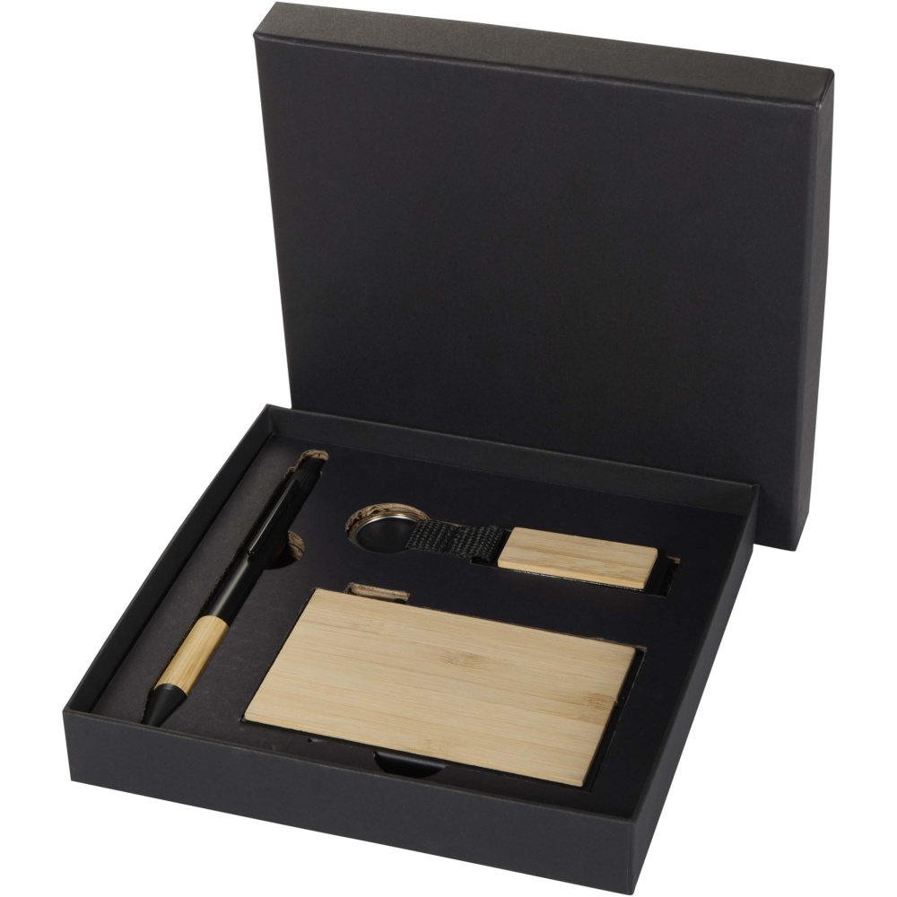 Logo trade corporate gifts image of: Minka RCS recycled aluminium ballpoint pen, keychain and RFID card holder gift set