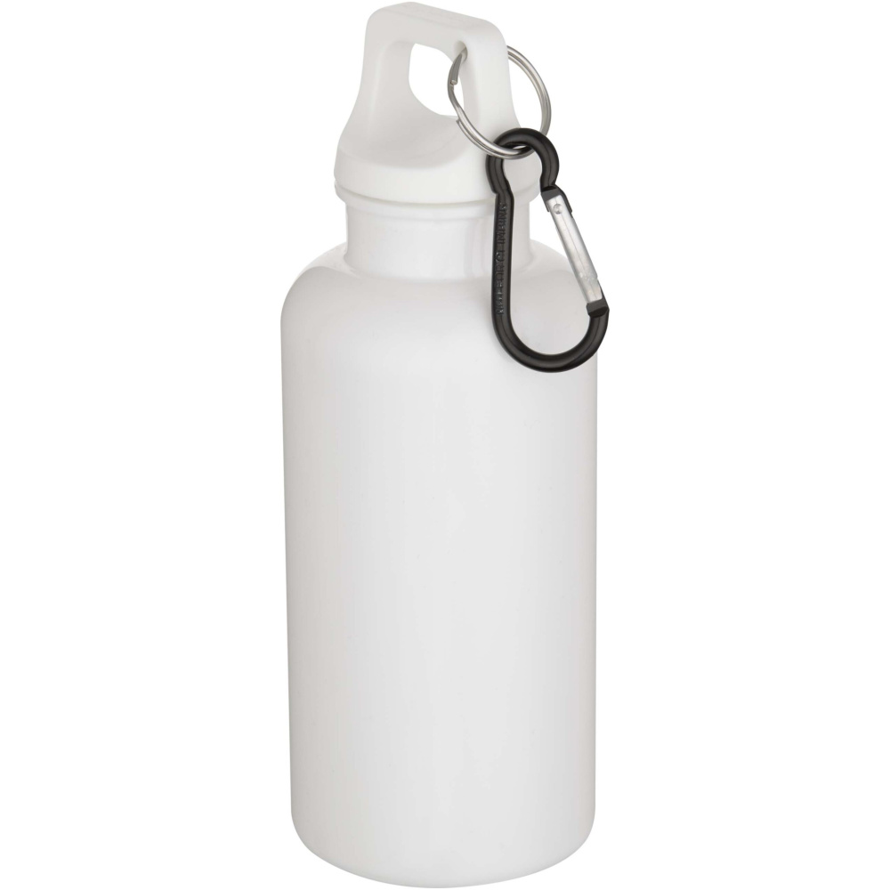 Logotrade promotional merchandise image of: Oregon 400 ml solid colour RCS recycled plastic water bottle with carabiner