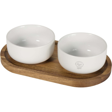 Logo trade promotional merchandise image of: Noa wooden tray and ceramic serving bowls set