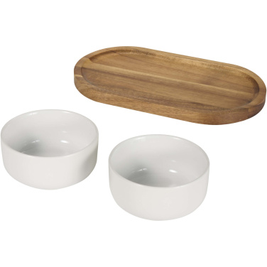 Logo trade promotional product photo of: Noa wooden tray and ceramic serving bowls set