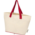 Sierra 140 g/m² GRS recycled foldable cotton tote bag 7L, Natural / Red
