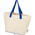 Sierra 140 g/m² GRS recycled foldable cotton tote bag 7L, Natural / Royal blue