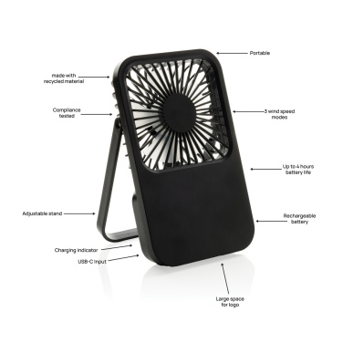 Logo trade promotional giveaway photo of: Aervina RCS recycled plastic re-chargeable desk fan
