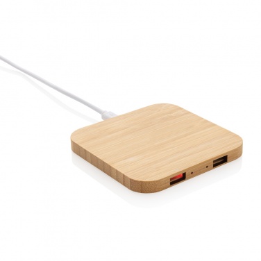 Logotrade mainoslahjat kuva: 10W bambuinen langaton laturi USB:llä