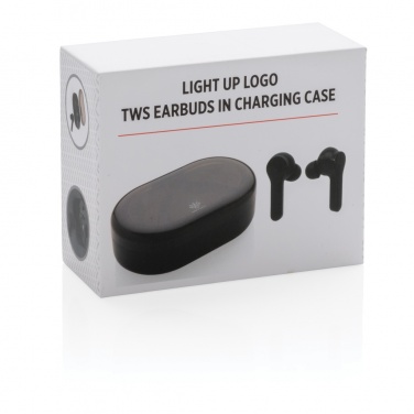 Logotrade liikelahja mainoslahja kuva: Light up logo TWS -kuulokkeet latauskotelossa