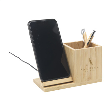 Logo trade liikelahja mainoslahja tuotekuva: Bamboo Boss 15W laturi/kynäpidike