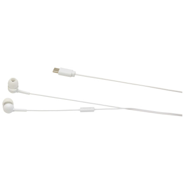 Logo trade mainoslahja ja liikelahja tuotekuva: Baekdu langalliset Type-C kuulokkeet kierrätysmuovisella säilytysrasialla