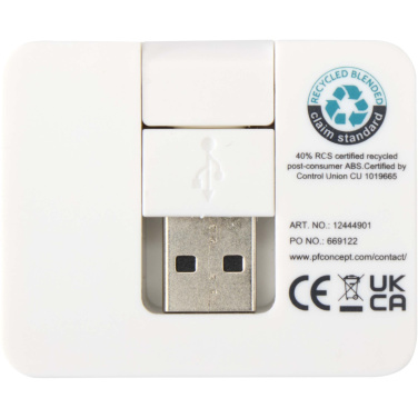 Logotrade liikelahjat kuva: Gaia 4-porttinen USB-keskitin, jossa USB-A- ja Type-C-lähtö sekä kaksoistulo – valmistettu kierrätetystä muovista