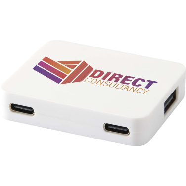 Logotrade liikelahjat kuva: Gaia 4-porttinen USB-keskitin, jossa USB-A- ja Type-C-lähtö sekä kaksoistulo – valmistettu kierrätetystä muovista