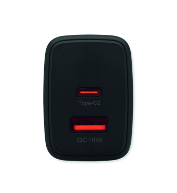 Logotrade mainostuote tuotekuva: EU:n 2-napainen adapter/laturi