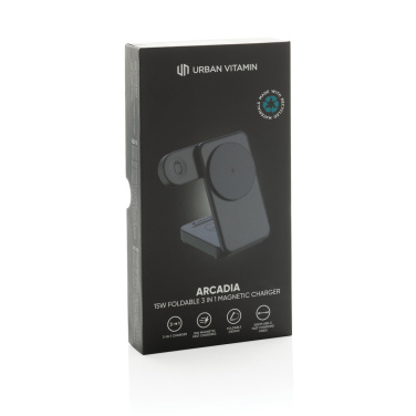 Logotrade reklaminiai produktai nuotrauka: Urban Vitamin Arcadia RCS plastikinis 15W 3in1 magnetinis įkroviklis