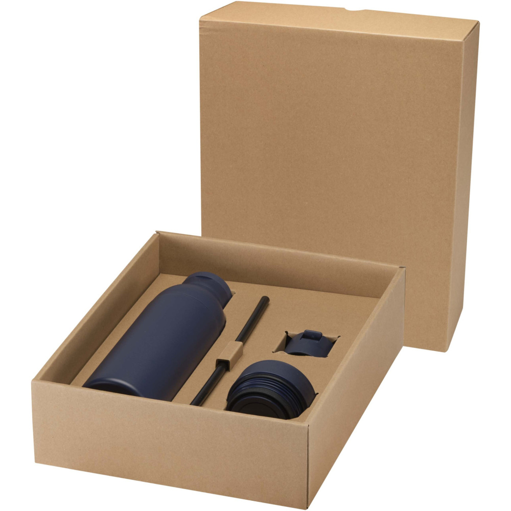 Logotrade dovana nuotrauka: „Illuminate“ 650 ml RCS perdirbto dvigubo sienelių nerūdijančio plieno vandens butelis su 3 dalių dangtelių rinkiniu