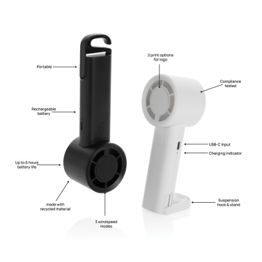 Logotrade reklaminės dovanos nuotrauka: „Twist RCS“ nešiojamas įkraunamas ventiliatorius iš perdirbto plastiko