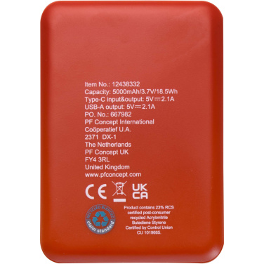 Logotrade korporatīvās dāvanas foto: Asama 5000 mAh C tipa otrreizējās pārstrādes plastmasas barošanas bloks