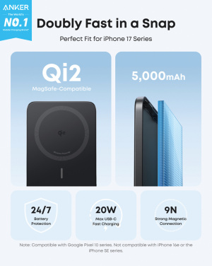Логотрейд бизнес-подарки картинка: Беспроводной аккумулятор Anker Nano 5K 15 Вт MagGo slim Qi 2.0