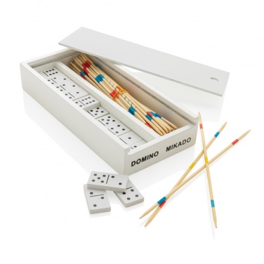 Logotrade reklamprodukter bild: Mikado (plockepinn) / domino i trälåda