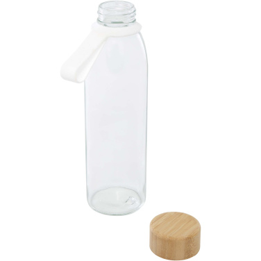 Logotrade profilreklam bild: Porto 500 ml vattenflaska av glas med silikonhandtag och bambulock