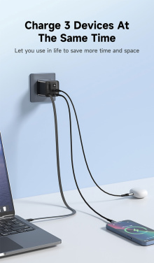 Logotrade profilprodukter bild: Urban Vitamin Mendocino 65W GaN-laddare med utdragbar kabel