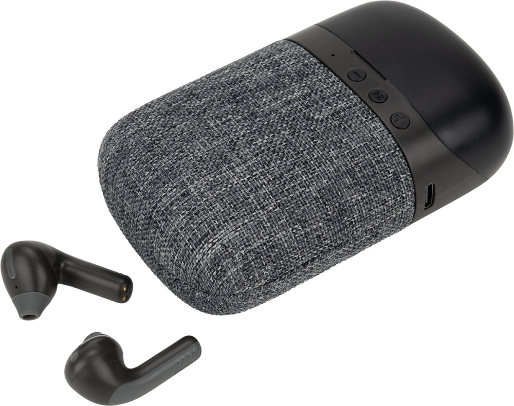 Logotrade reklamprodukter bild: Bluetooth-högtalare HF01 med inbyggda hörlurar 2 i 1